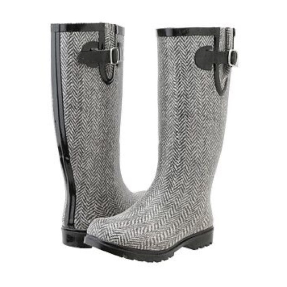 Nomad Grey/White Herringbone Rain Boots Sz: 7